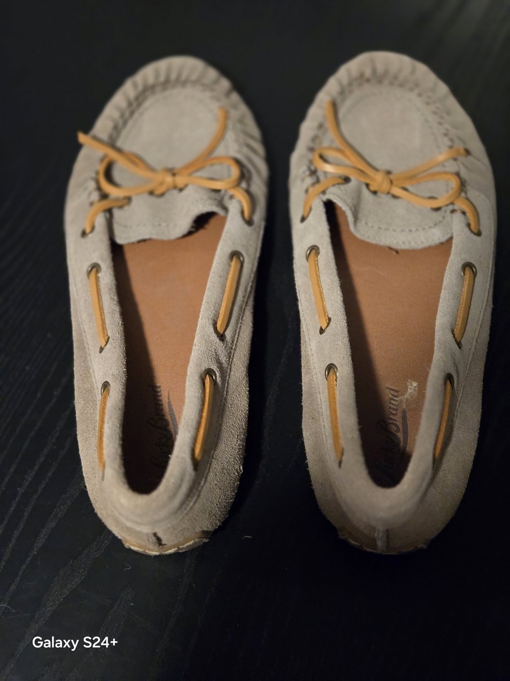 Lucky Brand Beige Suede Moccasin Loafers with Tan Laces - Women